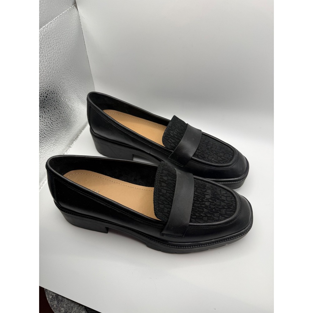 NYDJ Black Leather Suede‎ Loafer Shoes Women Size 8.5M Platform Lug Sole
